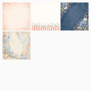 Nautical Digital Paper Pack, Watercolor Coastal Scrapbook Pages (12×12 JPG, 300 DPI) preview 2