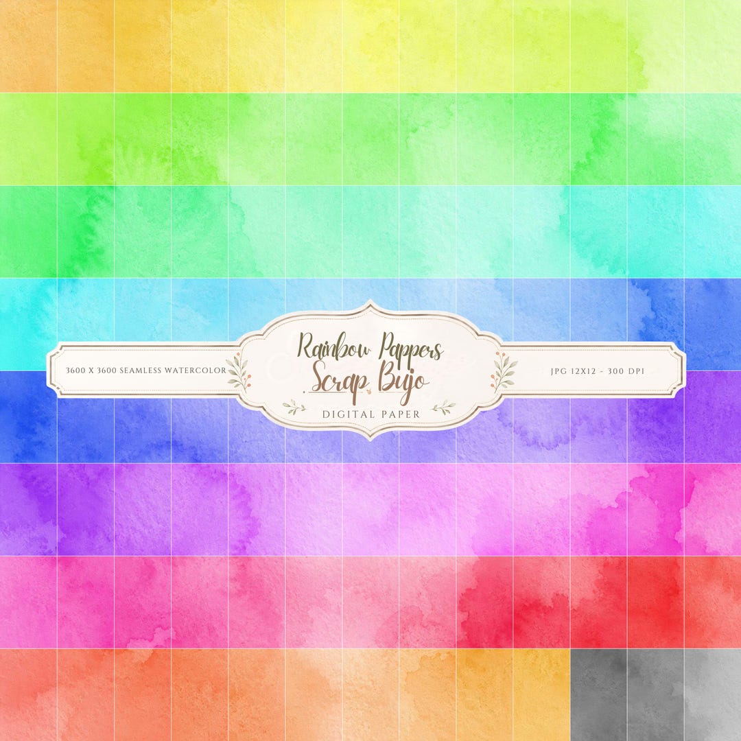 Pastel Watercolor Digital Paper Pack, Soft Rainbow Colors, Scrapbook Backgrounds (12×12 JPG)