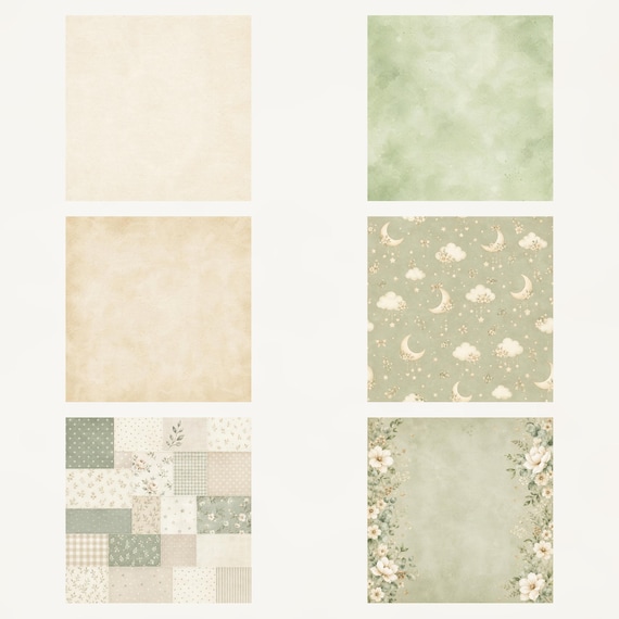 Woodland Baby Animals Digital Paper Pack | Sage Green Nursery Scrapbook (Digital Download)