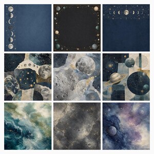 Celestial Digital Paper Pack, Earth Moon Planets Scrapbook Backgrounds (Digital Download) preview 5
