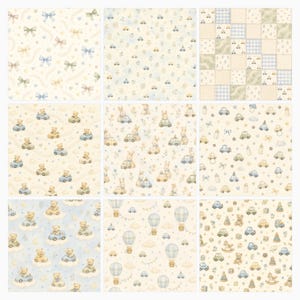 Watercolor Baby Car Nursery Digital Paper Pack, Toy Cars, Teddy Bears, Bunnies (Digital Download) preview 4