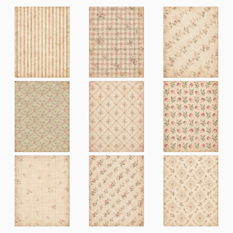 Vintage-Scrapbook-Papiere im Shabby-Chic-Stil mit Blumenmuster | 40 digitale Hintergründe im US-Letter-Format Bild 3
