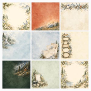 Mountain Vacation Scrapbook Bundle, Watercolor Papers, Cabin Die Cuts (Digital Download) preview 5