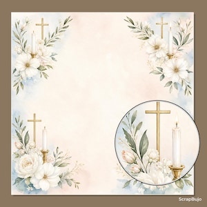 Akvarell dop, första nattvard, scrapbookpapper, religiösa blommiga duvljusdesigner (12x12 JPG) bild 12