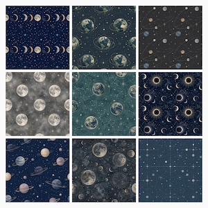 Celestial Digital Paper Pack, Earth Moon Planets Scrapbook Backgrounds (Digital Download) preview 3