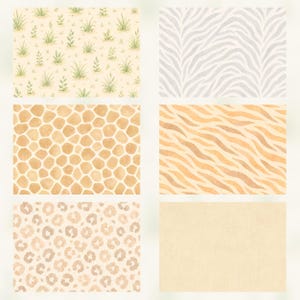 Tiny Safari Friends Digital Paper Pack | Baby Animals Watercolor Patterns (Digital Download) A4 PDF preview 3