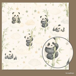 Baby Panda Watercolor Nursery Papers, Bamboo Patterns, Baby Shower Backgrounds (35 JPG Designs) preview 6