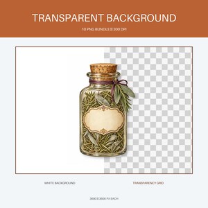 May include: A clear glass jar filled with green rosemary sprigs, sealed with a cork stopper. A dark purple string ties a small bundle of rosemary to the neck. An empty, ornate, cream-colored paper label is centered on the front of the glass jar.
