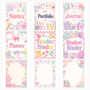 Preppy Pastel School Binder Covers, US Letter JPG, Student Teacher Notebooks preview 5