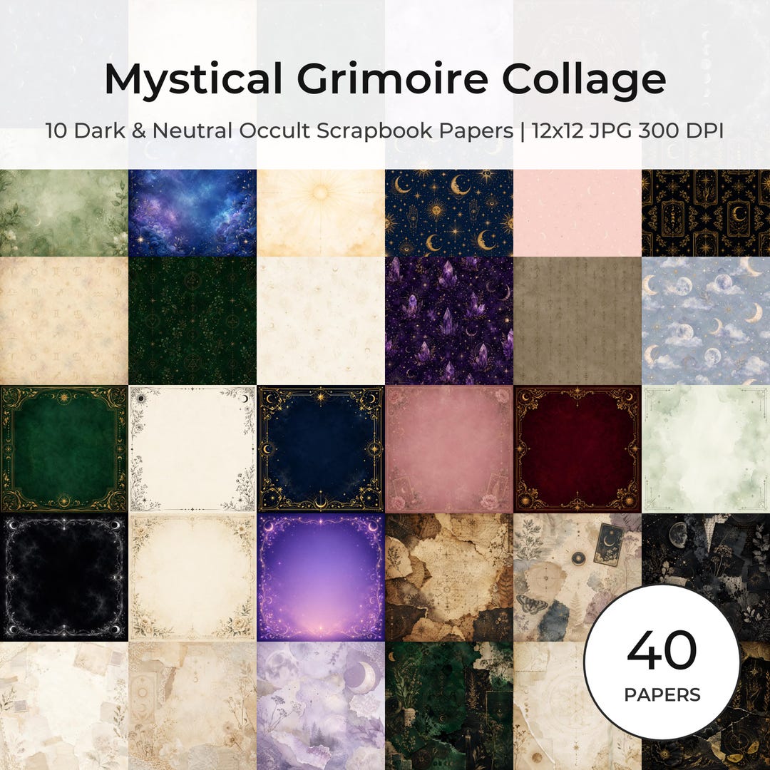 Mystical Grimoire Collage Papers | Vintage Witchy Junk Journal Backgrounds (Digital Download)