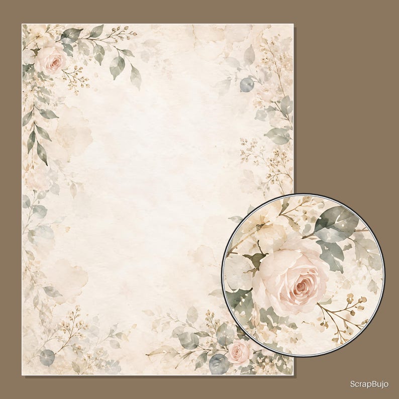 Cyfrowe papiery do scrapbookingu do księgi gości Bridal Garden | 40 kwiatowych teł w formacie US Letter zdjęcie 7