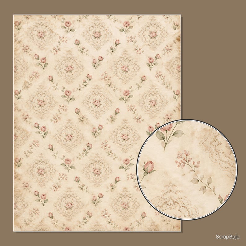 Vintage-Scrapbook-Papiere im Shabby-Chic-Stil mit Blumenmuster | 40 digitale Hintergründe im US-Letter-Format Bild 11