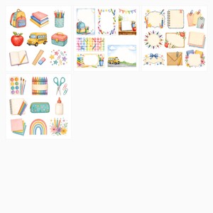 Colorful Watercolor School Scrapbook Papers, Stickers, Journal Cards (Digital Download) preview 6