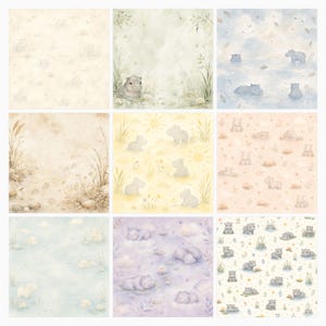 Baby Hippo Safari Watercolor Papers, Nursery Scrapbook Bundle (Digital Download) preview 2