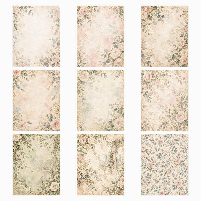 Cyfrowe papiery do scrapbookingu do księgi gości Bridal Garden | 40 kwiatowych teł w formacie US Letter zdjęcie 2