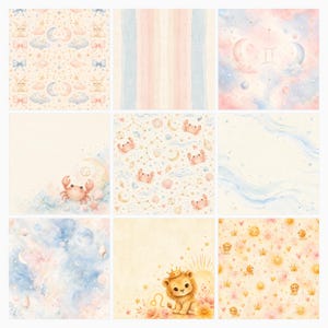Baby Zodiac Digital Paper Pack, Celestial Nursery Scrapbook Kit, Astrology Clipart (12×12 JPG) preview 5