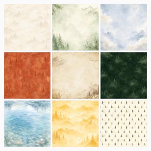 Mountain Vacation Scrapbook Bundle, Watercolor Papers, Cabin Die Cuts (Digital Download) preview 2