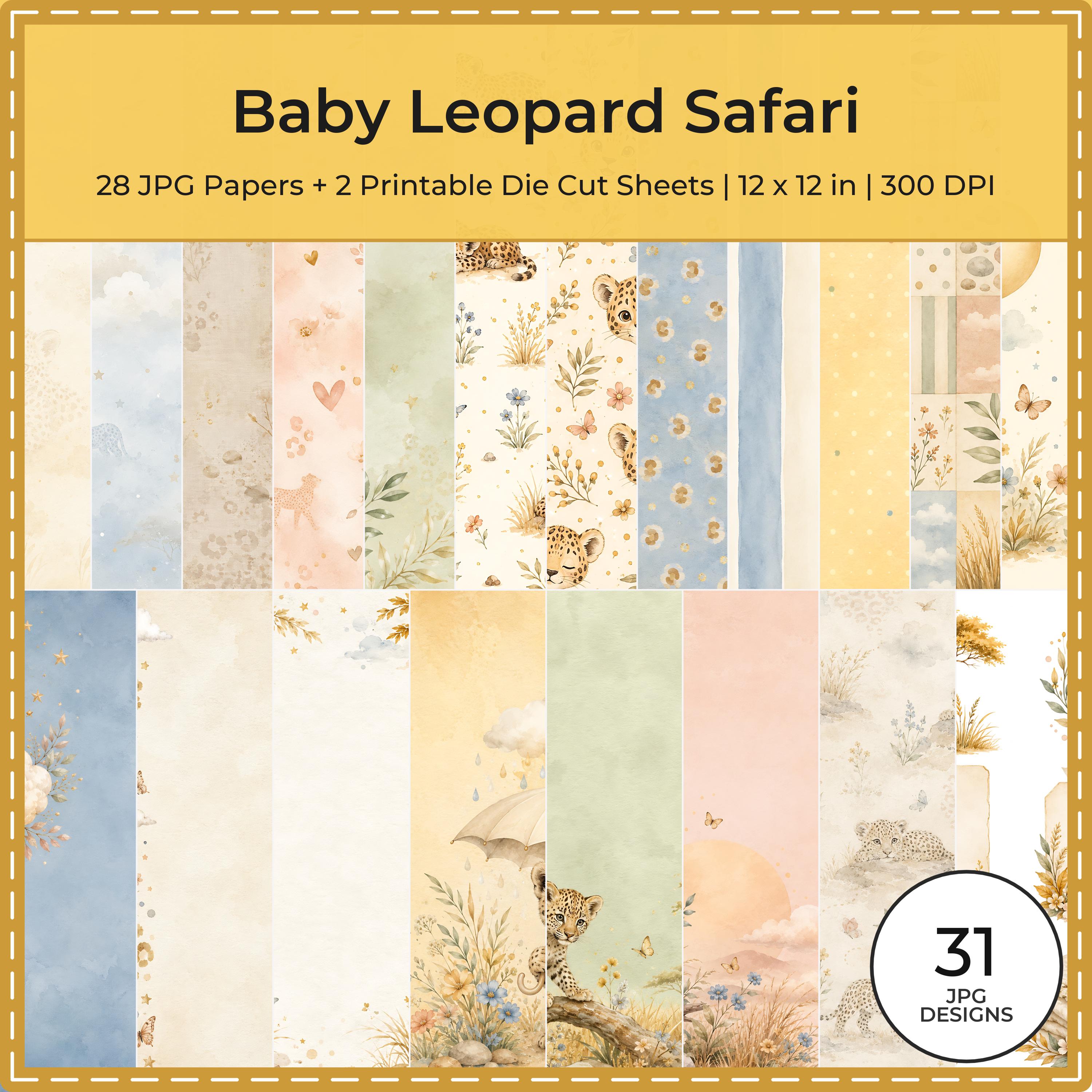 Baby Leopard Safari Watercolor Papers, Die Cut Sheets