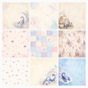 Scorpio Baby Zodiac Watercolor Papers, Celestial Nursery Scrapbook Pack (Digital Download) preview 4