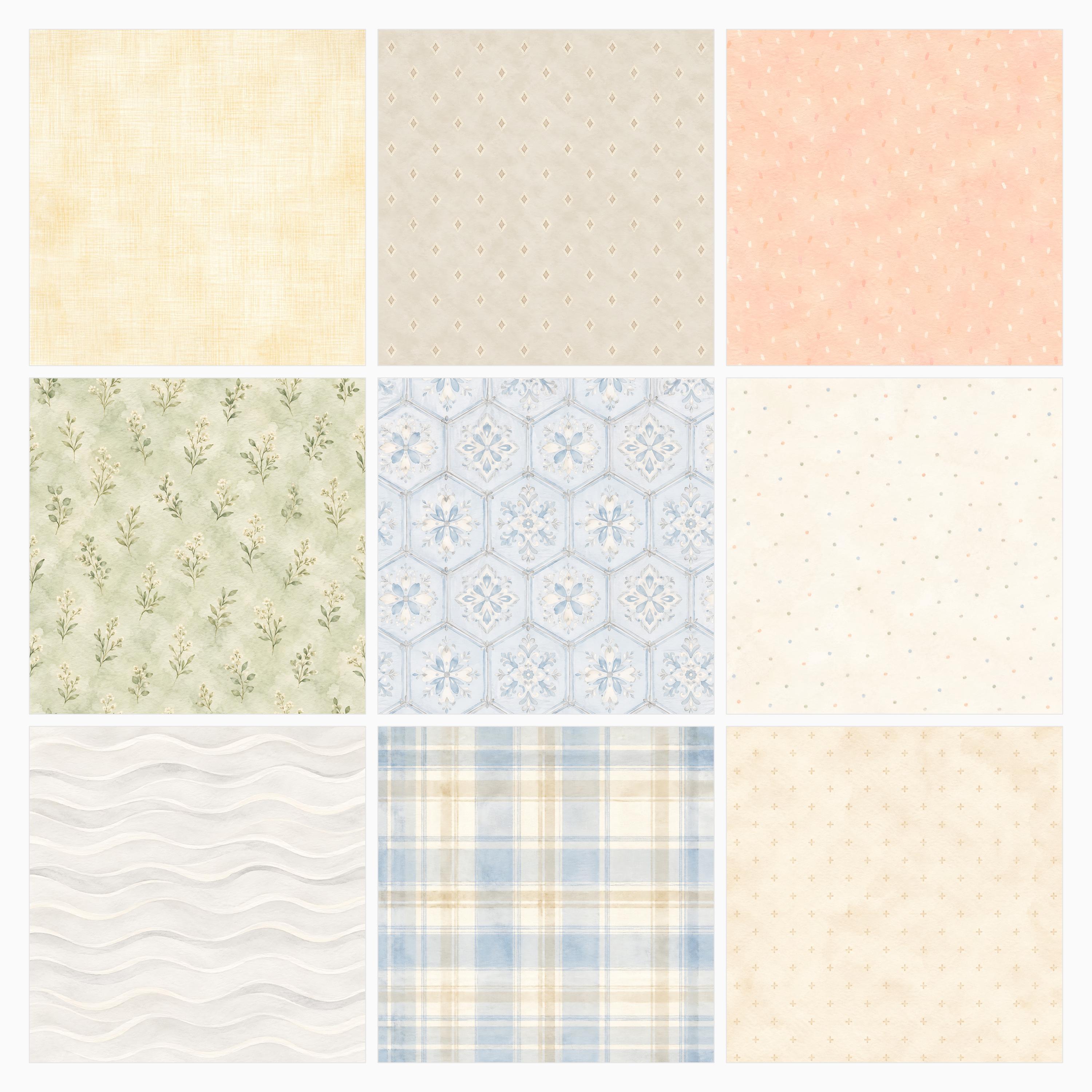 Soft Pastel Watercolor Digital Paper Bundle, 40 Sage Peach Blue Patterns (Digital Download) paper preview 5