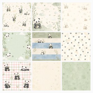 Baby Panda Watercolor Nursery Papers, Bamboo Patterns, Baby Shower Backgrounds (35 JPG Designs) preview 2