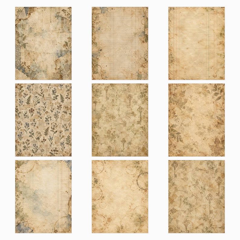 Antique Ephemera Ledger | 40 US Letter Digital Scrapbook Papers image 3