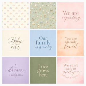 Baby On The Way Announcement Papers | Soft Neutral Patterns, Baby Icons (JPG Bundle) preview 2