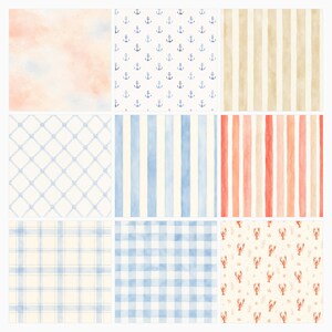 Nautical Digital Paper Pack, Watercolor Coastal Scrapbook Pages (12×12 JPG, 300 DPI) preview 3