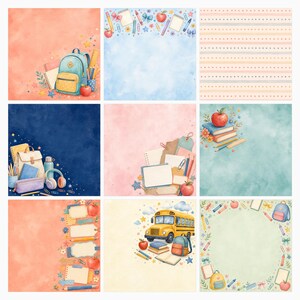 Colorful Watercolor School Scrapbook Papers, Stickers, Journal Cards (Digital Download) preview 5