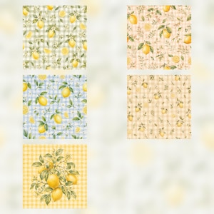 Watercolor Lemon Gingham Digital Paper Pack, Watercolor Citrus Scrapbook Pages (Digital Download) preview 3