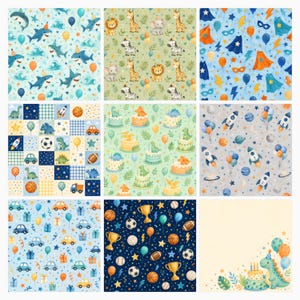 Boys Birthday Digital Paper Pack, Dinosaurs, Rockets, Cars, Sports (Digital Download) preview 6
