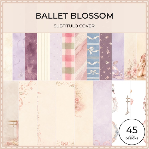Ballet Blossom Digital Scrapbook Papers, Watercolor Ballerina Elements (40 JPG)