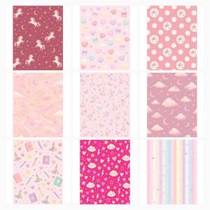 Pink Unicorn Digital Paper Pack, Kawaii Stationery, US Letter Notebook Pages (Digital Download) preview 4