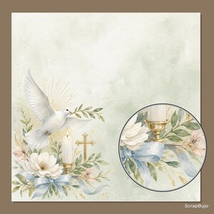 Akvarell dop, första nattvard, scrapbookpapper, religiösa blommiga duvljusdesigner (12x12 JPG) bild 10