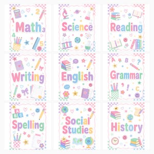 Preppy Pastel School Binder Covers, US Letter JPG, Student Teacher Notebooks preview 4