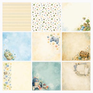 Pixel Builder Adventure Scrapbook Papers, Watercolor Blocks, Gamer Journal Cards (Digital Download) preview 2