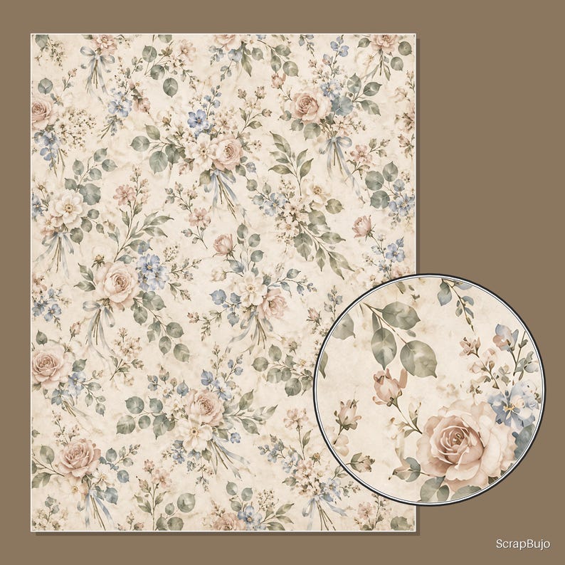 Cyfrowe papiery do scrapbookingu do księgi gości Bridal Garden | 40 kwiatowych teł w formacie US Letter zdjęcie 14