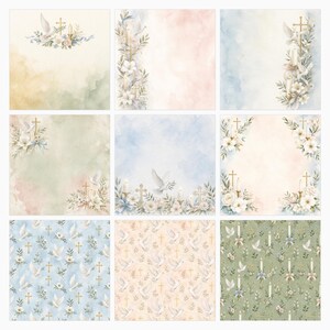 Akvarell dop, första nattvard, scrapbookpapper, religiösa blommiga duvljusdesigner (12x12 JPG) bild 4