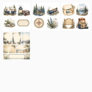 Summer Camping Scrapbook Papers, Watercolor RV Road Trip, Lake Beach Journal Cards (Digital Download) preview 6