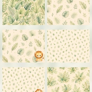 Tiny Safari Friends Watercolor Digital Paper Pack | Baby Animals, Pastel Patterns (Digital Download) preview 2