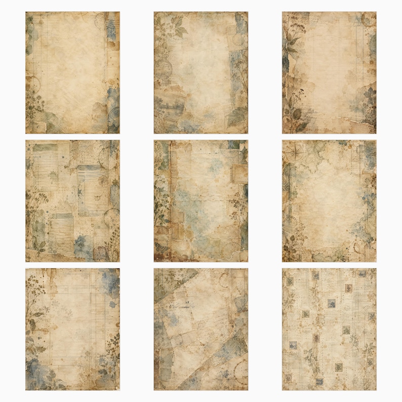 Antique Ephemera Ledger | 40 US Letter Digital Scrapbook Papers image 2