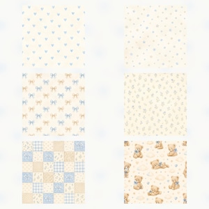 Baby Blue Watercolor Digital Paper Pack, Teddy Bear Bunny Clipart (Digital Download) preview 4