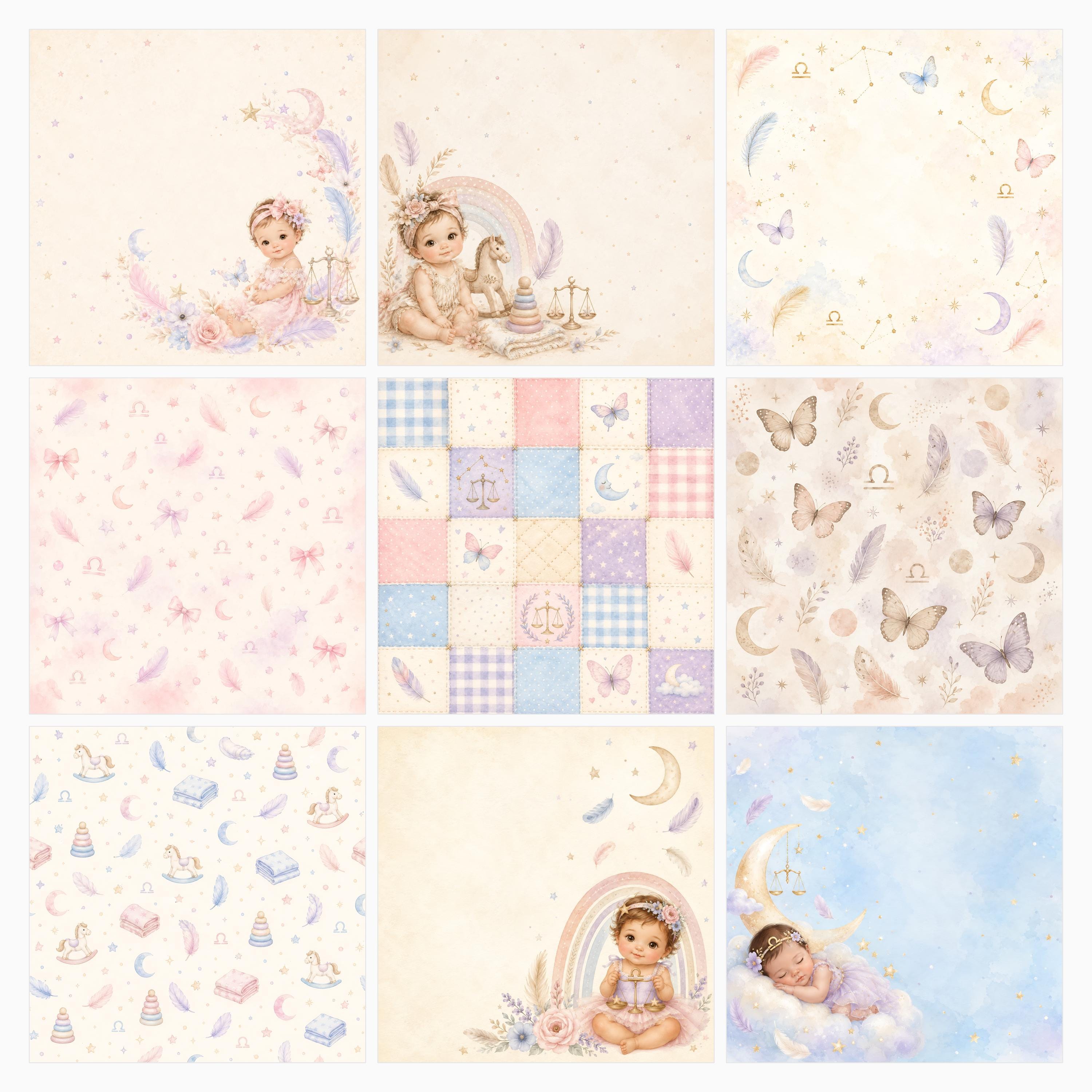 Libra Baby Digital Paper Pack, Celestial Patterns, Girl Zodiac Designs (Download) paper preview 4