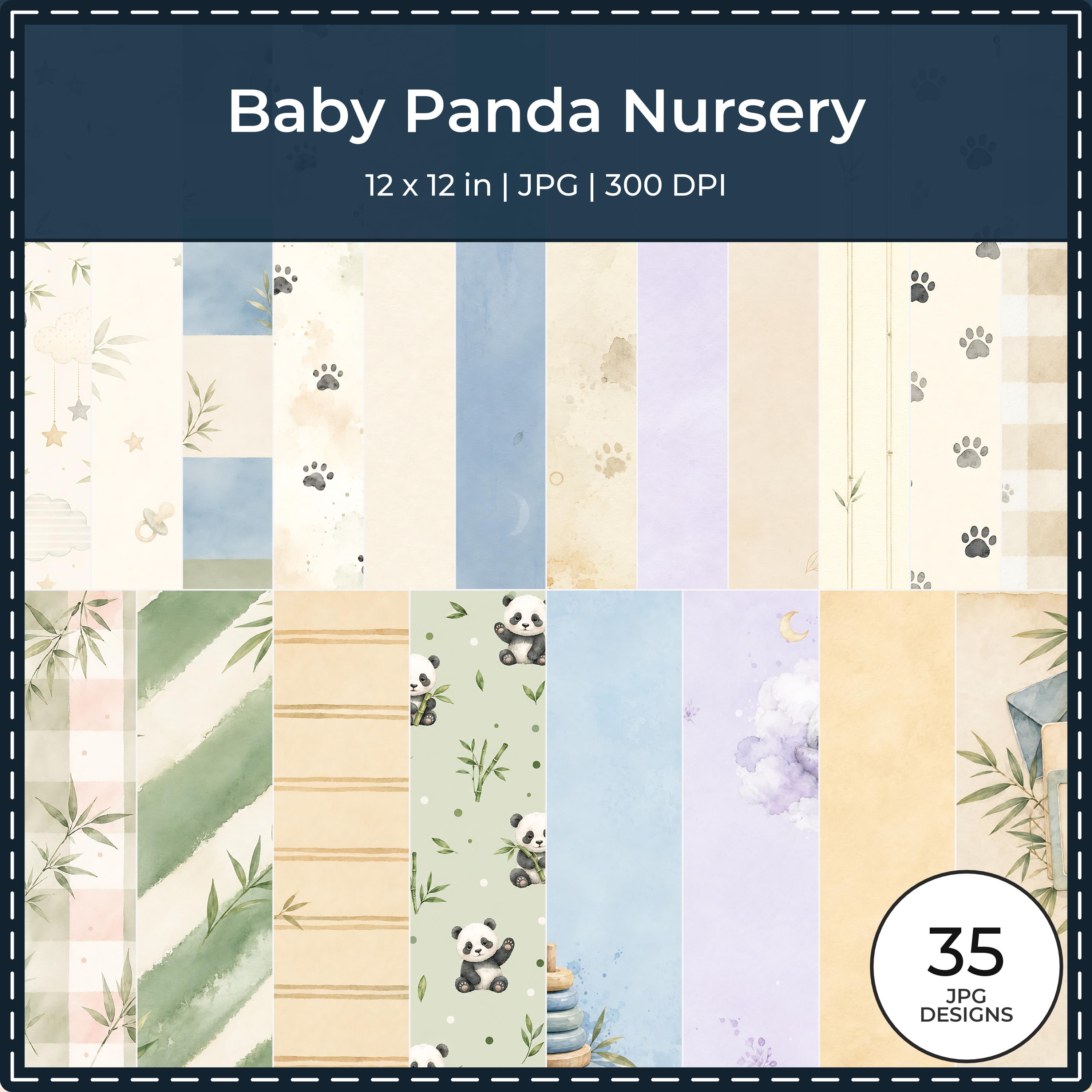 Baby Panda Watercolor Nursery Papers, Bamboo Patterns, Baby Shower