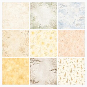 Baby Giraffe Safari Digital Papers, Watercolor Nursery Scrapbook Pages (Digital Download) preview 2