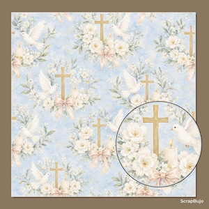 Akvarell dop, första nattvard, scrapbookpapper, religiösa blommiga duvljusdesigner (12x12 JPG) bild 14