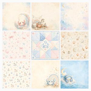 Cancer Baby Nursery Digital Paper Pack, Watercolor Crab Zodiac Sheets (Digital Download) preview 4