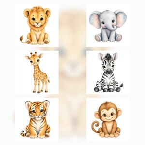 Watercolor Baby Zoo Animals Clipart, Safari Nursery PNG, JPG (Digital Download) preview 2
