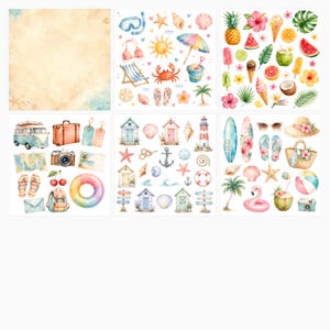 Summer Beach Watercolor Papers, Coastal Tropical Junk Journal (Digital Download) preview 3