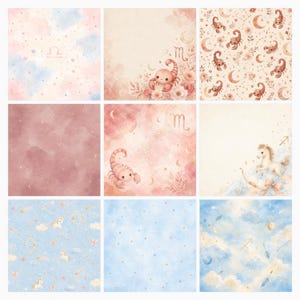 Baby Zodiac Digital Paper Pack, Celestial Nursery Scrapbook Kit, Astrology Clipart (12×12 JPG) preview 3